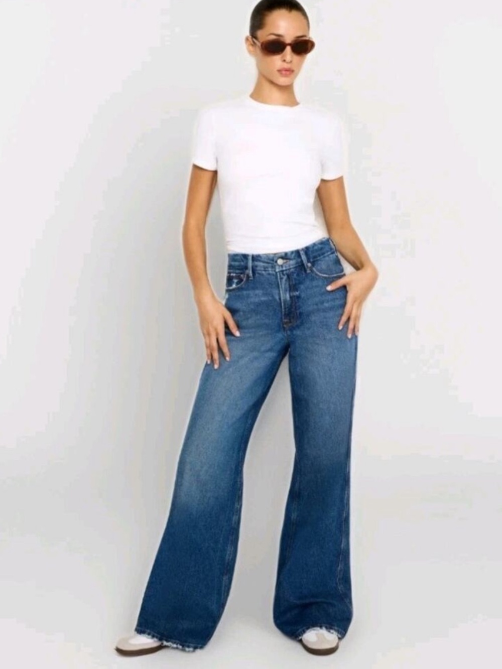 Good American Good Skate Wide Leg Jeans 26 2 Blue GSL802T Boho Stretch Denim 90s